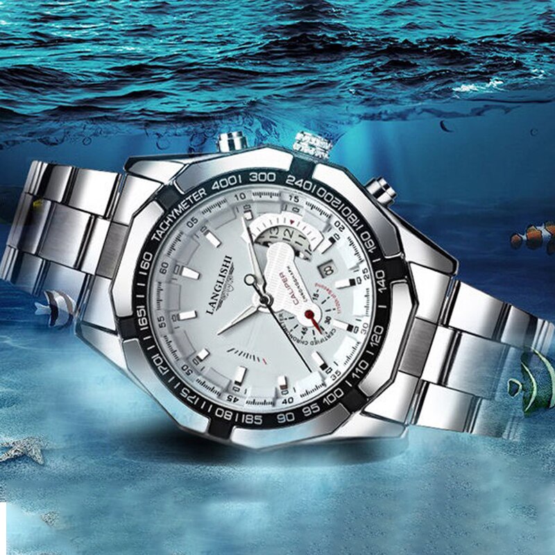 LANGLISHI-reloj analógico de cuarzo para hombre, accesorio de pulsera resistente al agua con cronógrafo, complemento masculino deportivo de de lujo con moderno,