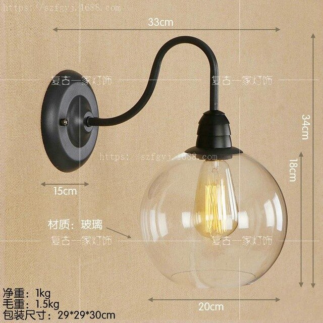 Utomhus loft retro vägglampa café dekoration smidesjärn enhuvud utomhus korridor gång glas vattentät vägglampa: Varm vit