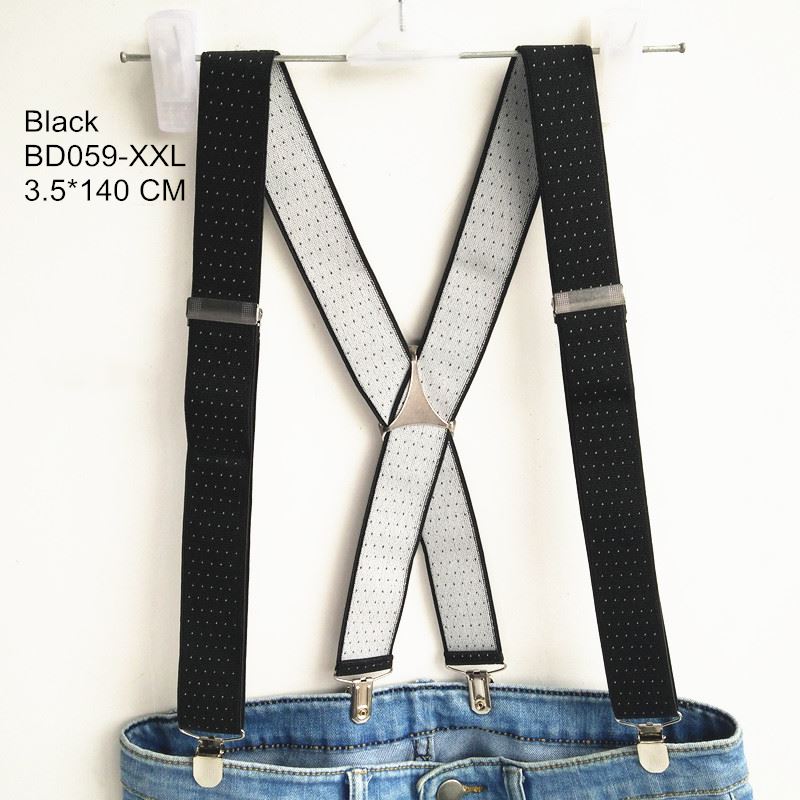 Dot Jacquard Suspender Men Women Adult Suspensorio Adjustable Elastic Big Size 4 Clips on Black Braces BD059: Black-140CM