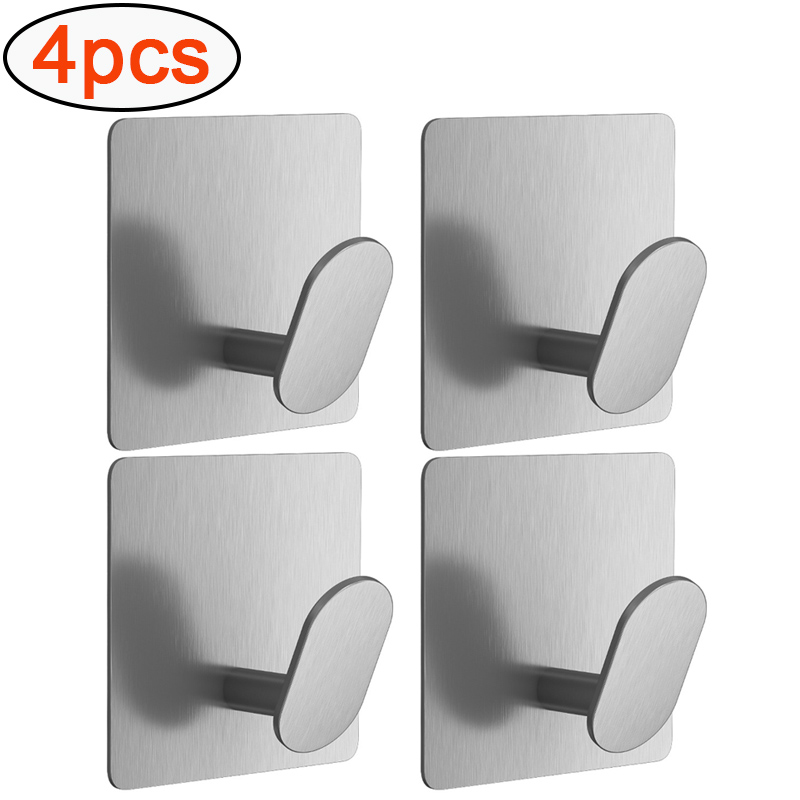 Ganchos para bata de baño de acero inoxidable, gancho adhesivo para pared, toallero, Hardware de cocina y baño, gancho para colgar multiusos, 4/1 Uds.: Gris oscuro