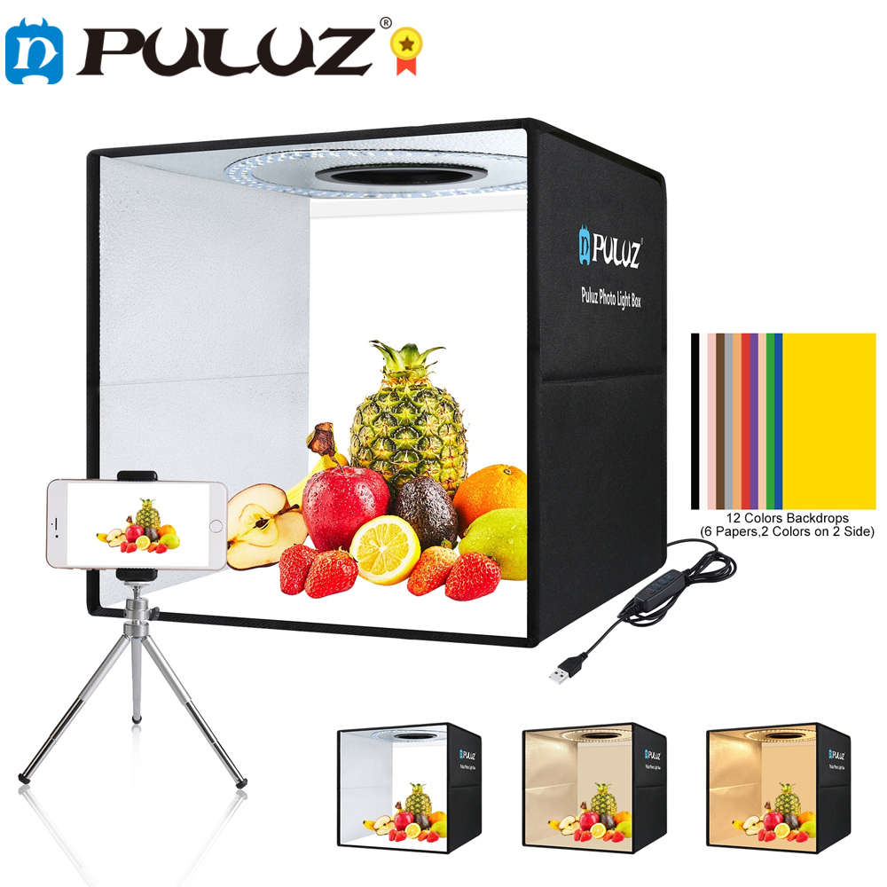 PULUZ 25cm/40cm LED Photography Studio Lightbox Shooting Tent Box Photo Studio Box Portable Ring Kit 6/12 Color Backdrop Softbox