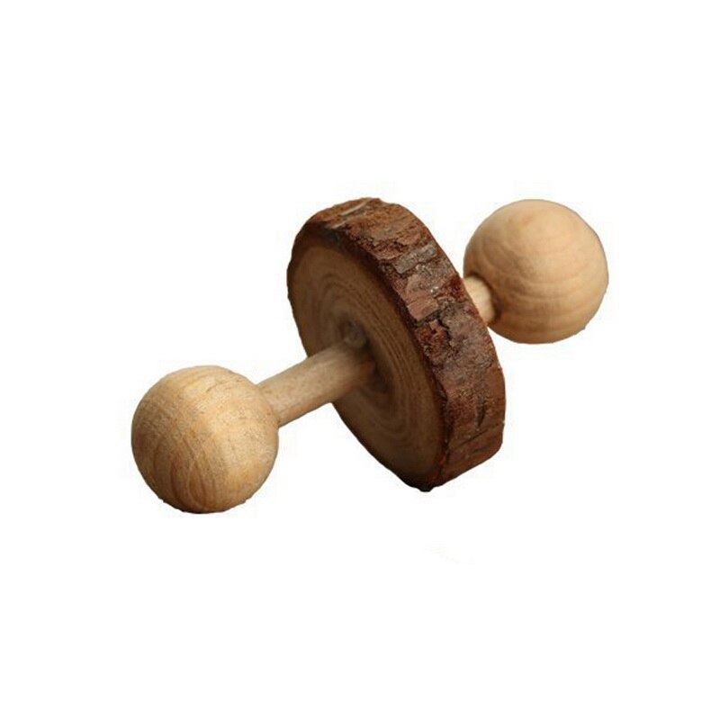 Cute Natural Wooden Rabbits Toys Pine Dumbbells Bicycle Bell Roller Chew Toys For Guinea Pigs Rat Small Pet Molars Supplies: 4