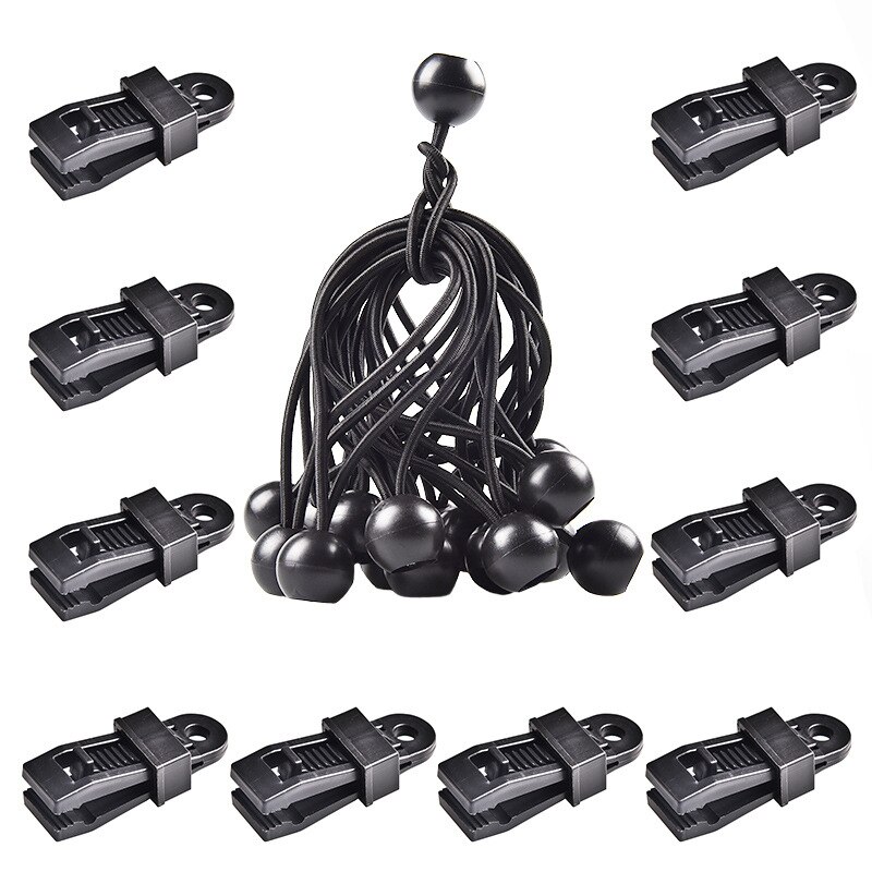 10Pcs/Set Tarp Clips Tarp Clamps Tent Fasteners Clips Tent Awning Clips and 10Pcs Cords for Supporting Tarpaulins Canopies Sunsh