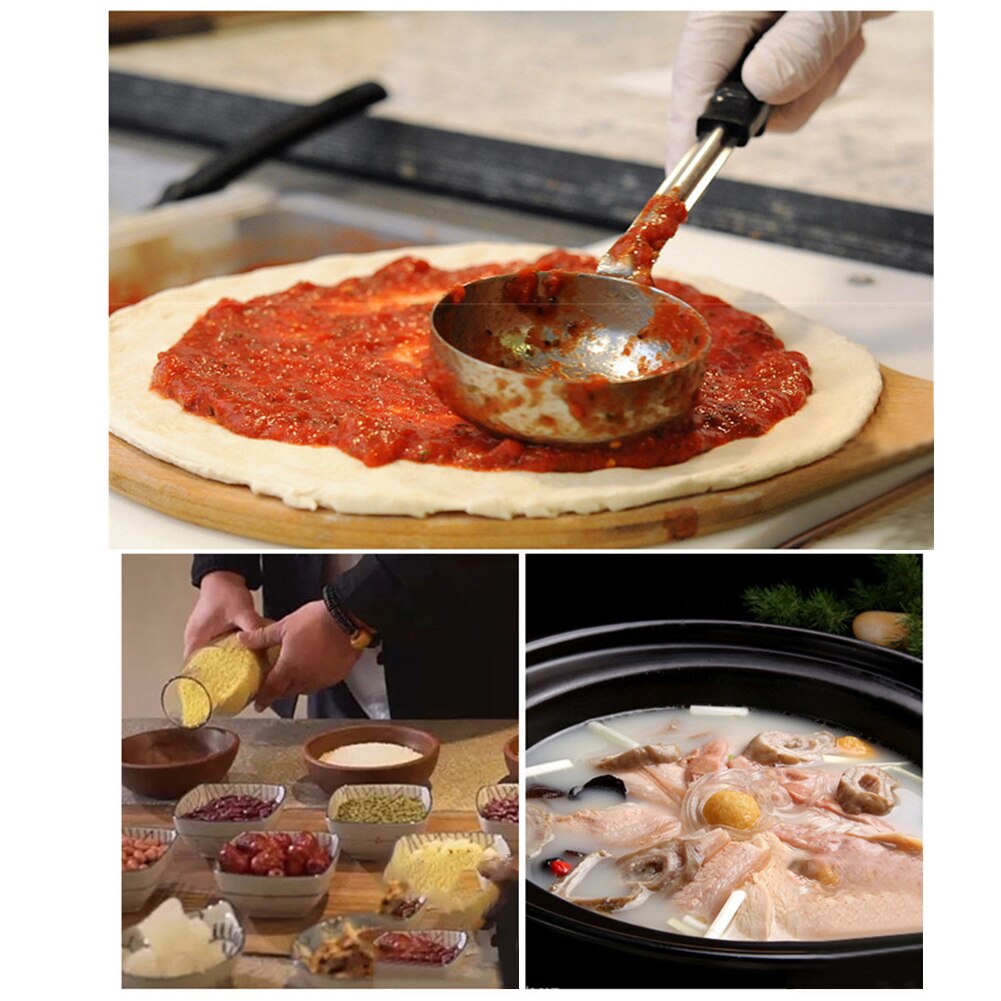Pizza Spread Sauce Ladle Rubber Handle Flat Bottom Kitchen Cooking Spoon with Long Rubber Handle Kitchen Cooking Utensils