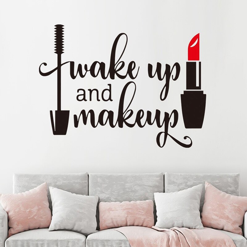 PVC Wall Decor Sticker Decal Lipstick Makeup Girl Face Popular Woman Wallpaper Cosmetic Makeup Pattern