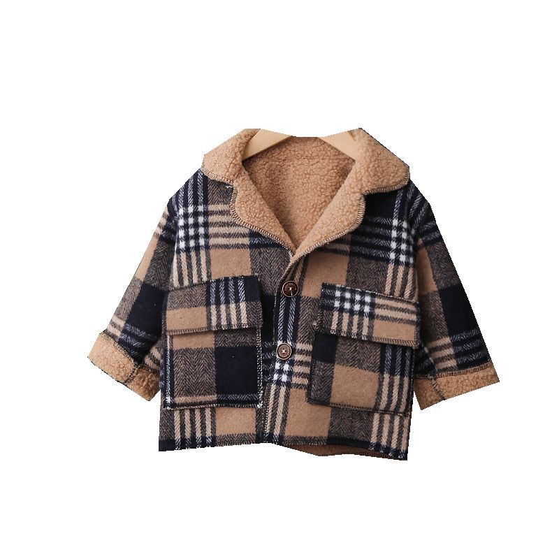 Vestes d'hiver à carreaux coréens pour garçons, manteaux chauds pour bébés garçons, à la , Plus vestes épaisses en velours, vêtements d'extérieur pour tout-petits,