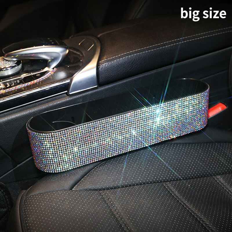 Diamant bilsæde kløft huller opbevaringsboks rhinestone krystal auto drikke lommer arrangører sæder indvendigt tilbehør: Stor størrelse