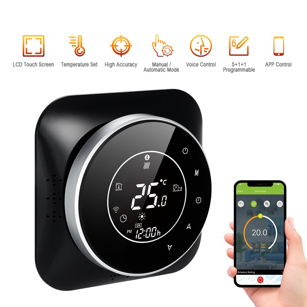 95-240V Programmable Thermostat 5+1+1 Periods Touchscreen with Backlight Boiler Heating Thermoregulator Temperature Controller: Black with WIFI