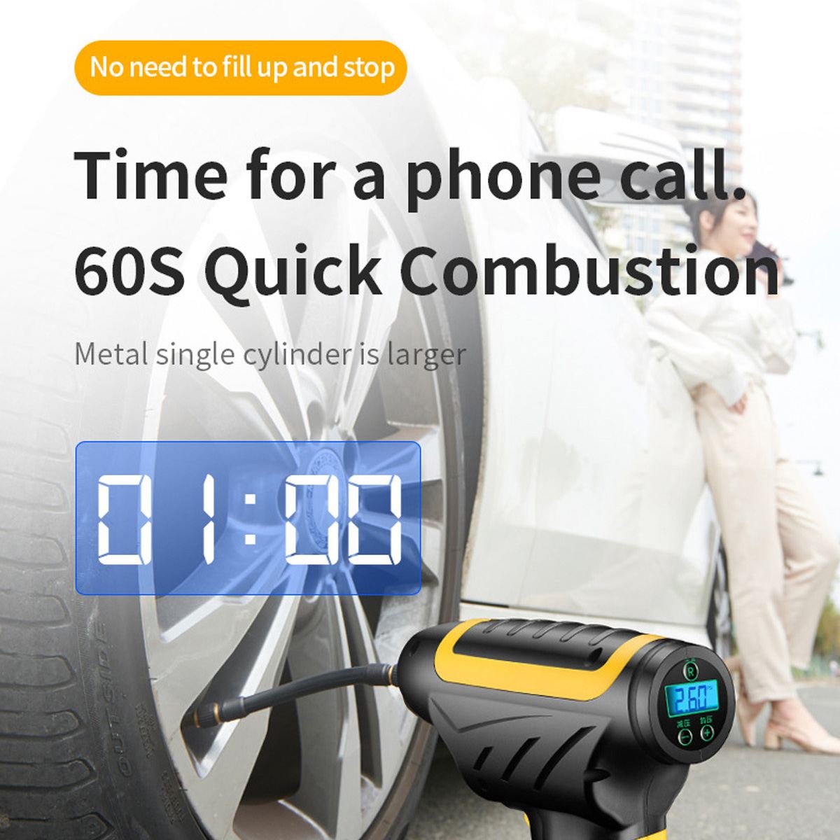 120W Wireless Car Air Compressor Handheld USB Rechargeable Tire 60s Inflator Digital Inflatable Pump Pressure Gauge Car
