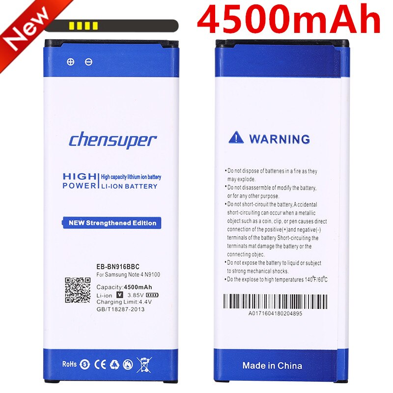 chensup EB-BN916BBC Battery For Samsung Galaxy Note 4 N9100 N910U N910F N910A High Capacity 4500mAh Replacement Battery