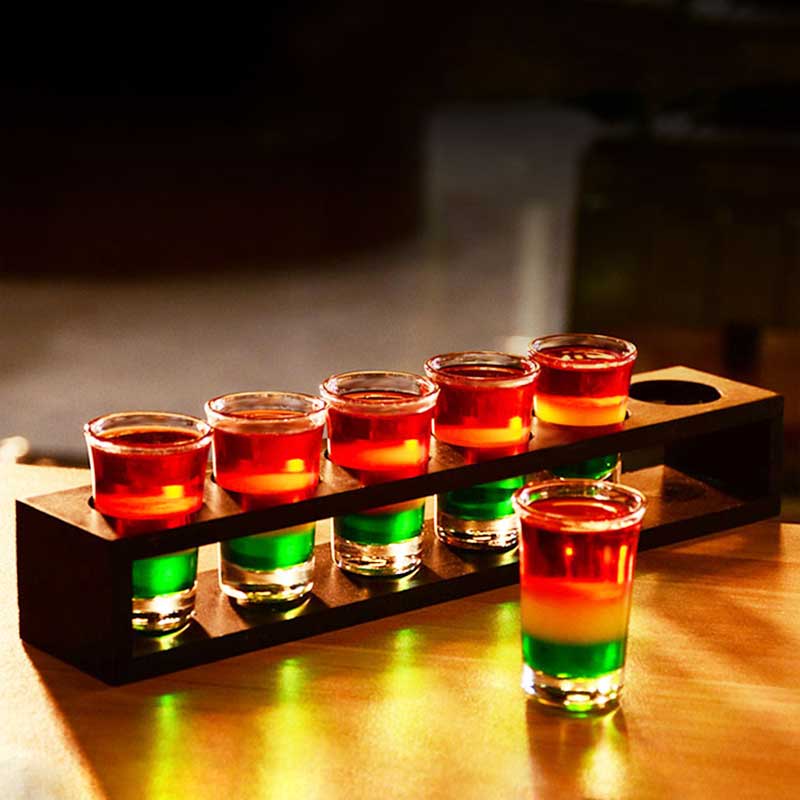 6 stk blyfritt shotglass med trestativ whisky brandy vodka tequila glass kopp kjøkken bar fest vinglass 25ml