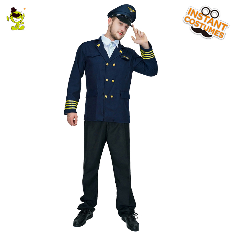 Volwassen Herenkleding Pilot Kostuum Cosplay Halloween Party Kostuum Mannen Voor Piloot Jas Met Hoed