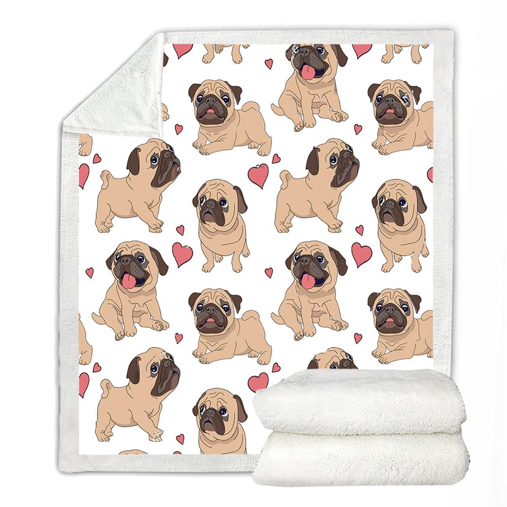 Pug Blanket Cartoon PetSherpa Fleece Blanket for Kids Cute Dog girls boys Lovely Thin Quilt on Bed Super Fluffy Blanket: 01 / 130cmx150cm