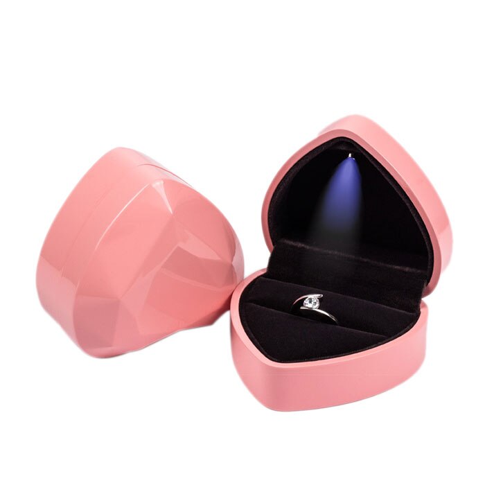Hartvormige led-verlichte trouwoorbellen, ringdoos, sieradendisplay, houder, dozen, geweldige organizer, verlovingsring: Roze