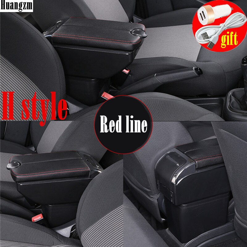 For Toyota Yaris Vitz Hatchback Armrest box 2006 Double doors open 7USB Centre Console Storage Box Arm Rest: H Style Red line