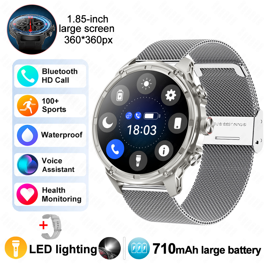 2025 1.85 polegadas ultra hd relógio inteligente 710 mah bateria grande nfc detecção bluetooth chamada esportes fitness smartwatch para huawei xiaomi: CINZA