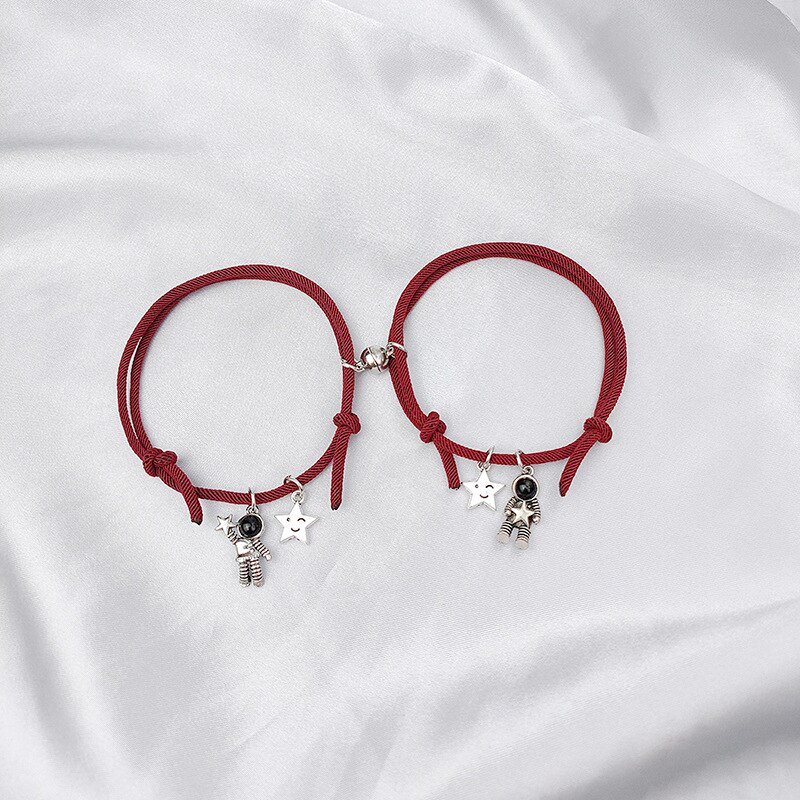 European magnetic win astronaut couple bracelet for lovers milan rope astronaut bracelet for couple jewelry zr -12: Wine red