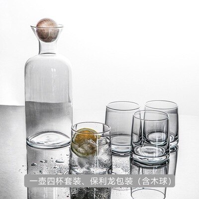 Glazen Karaf Water Pitcher Met Houten Deksel Koude Dranken Thee Kruik Huishoudelijke Drinkware Helder Water Fles