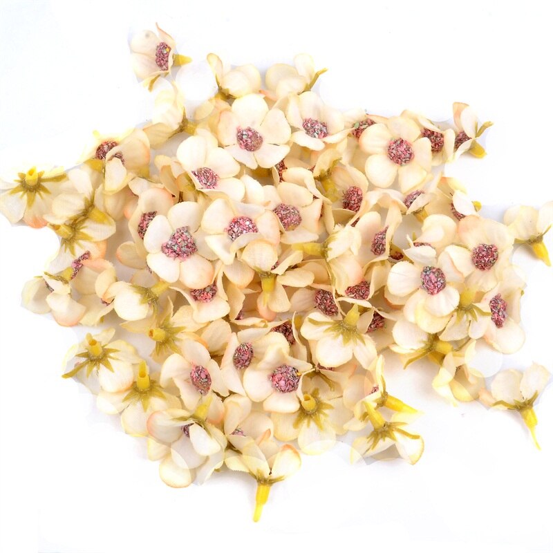 200PCS Mini 2cm Multicolor Daisy Flower Heads Mini Silk Cheap Artificial Flowers for Wreath Scrapbooking Home Wedding Decoration: Beige
