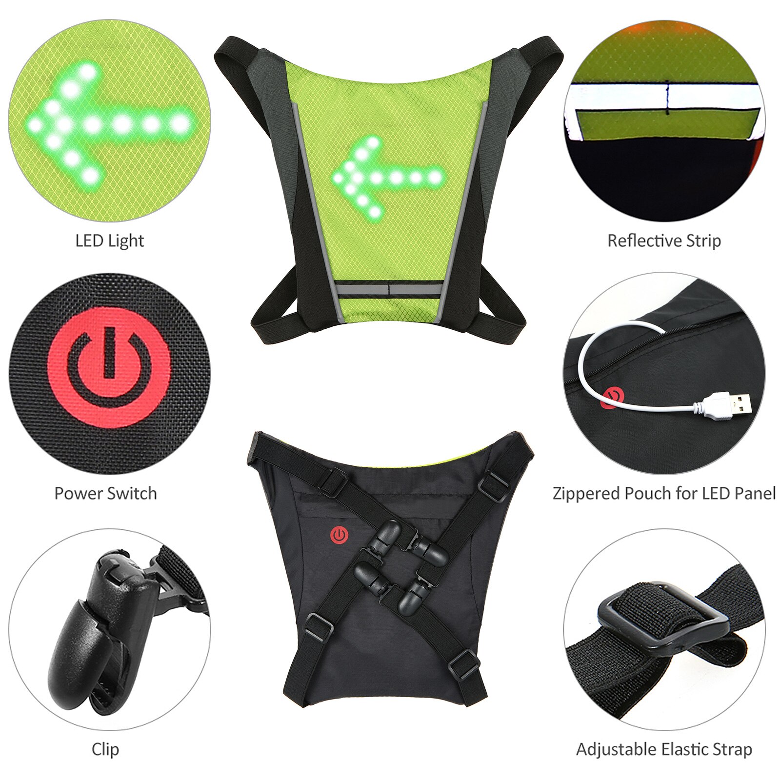 Sac de vélo réfléchissant avec clignotant LED, sac à dos Rechargeable USB, Clip de fixation avec télécommande, sacs à lumières LED