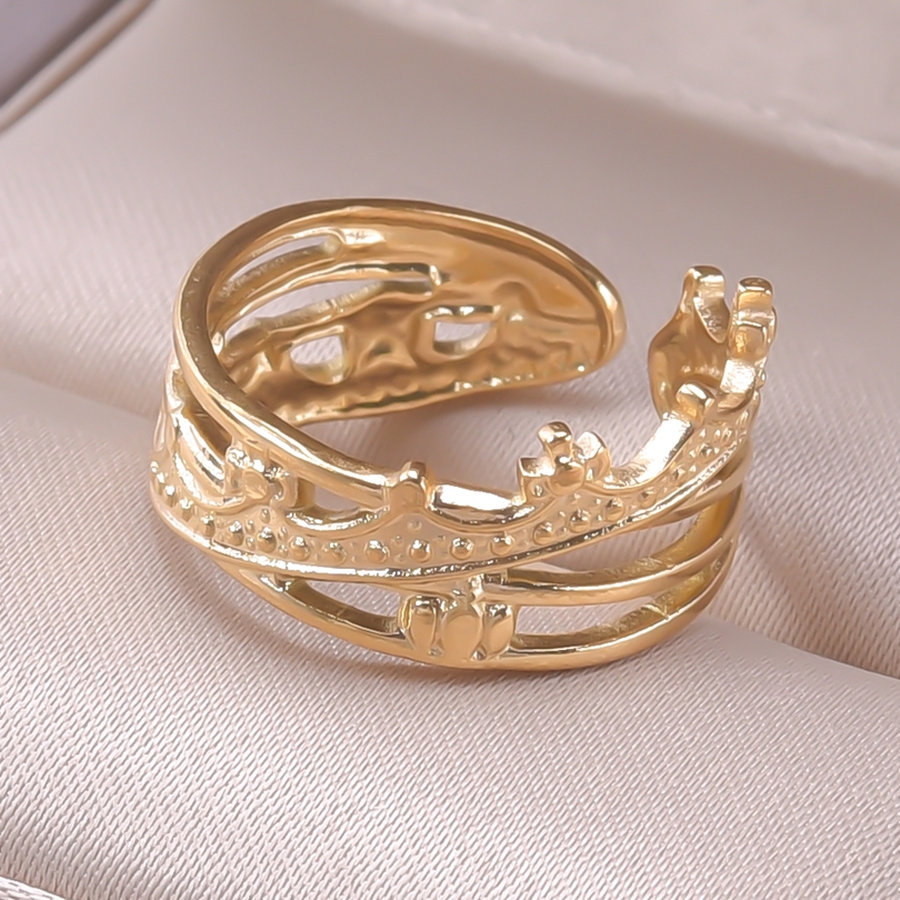 Anello corona in acciaio inossidabile per donna uomo Anello aperto regolabile irregolare Accessori per gioielli di moda punk minimalista Regali per feste: Blu