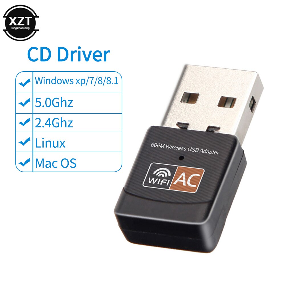 Wireless USB Network Card WiFi Adapter 600Mbps wi-fi Antenna for PC 2.4G 5Ghz Dual Band Lan Ethernet Receiver Dongle 802.11ac: with drive