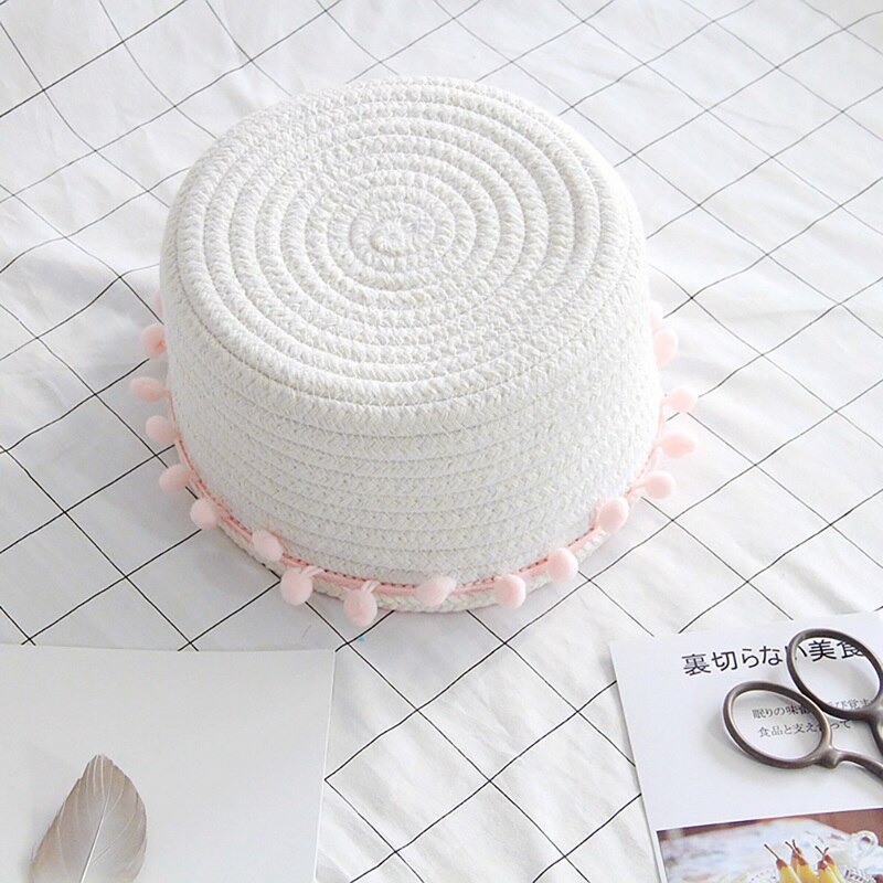 Nordic style Unique Woven Wool Ball Storage Basket Home Decoration Cotton Thread Storage Basket White Laundry Basket