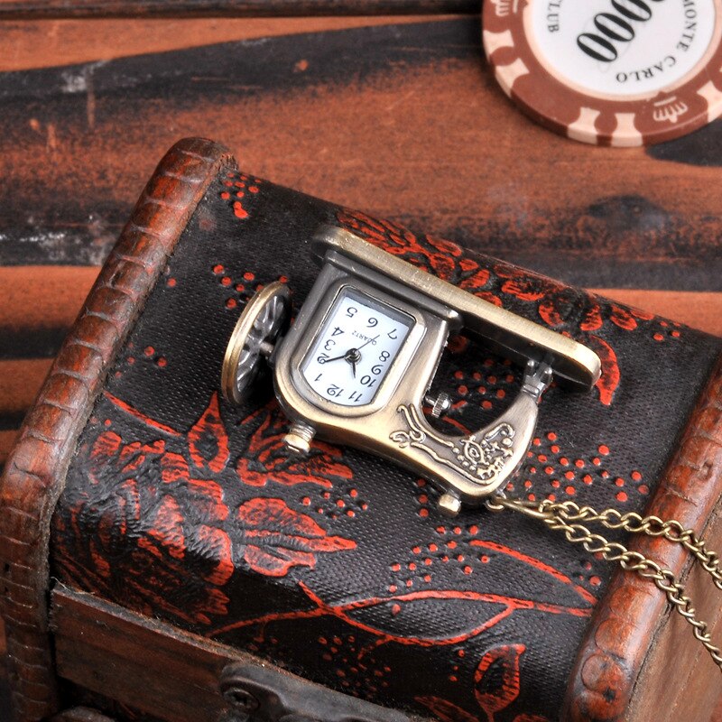 Trend retro sewing machine pocket watch hollow back personality pocket watch trend pocket watch with necklace