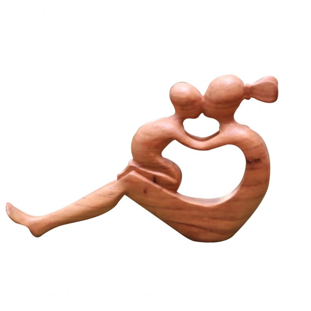 Wood Sculpture Mom Child Decor Handcrafted Statue Exquisite Workmanship Abstract Embrace Hug Hollow-out Mother Child Figurines f