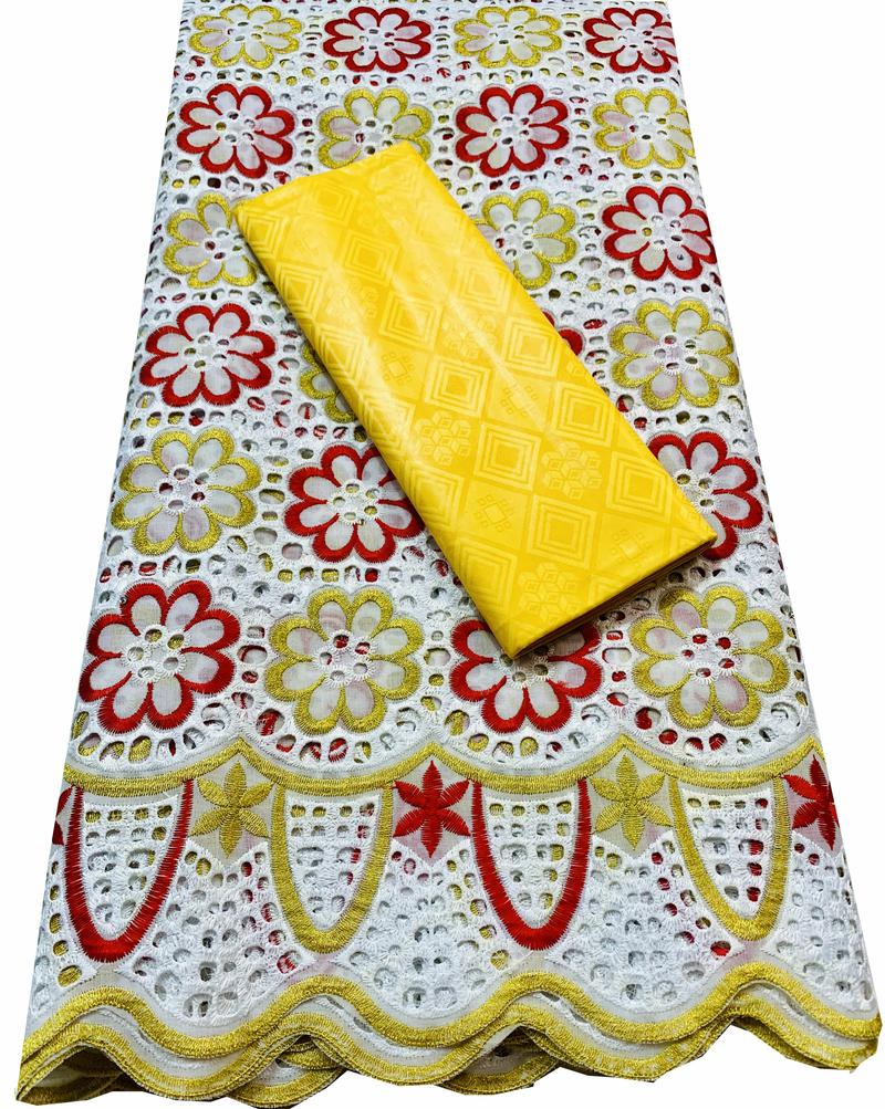 2.5 + 2.5 yards/ensemble Africain Bazin Brode Tissu Avec Tissu de Dentelle De Coton Suisse 2022 Damassé Guinée Brocart Dentelle YKM037: AS PIC4