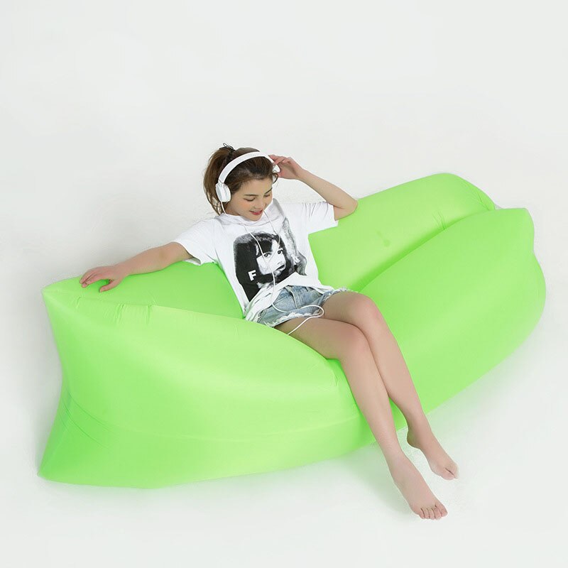 Camping Inflatable Sofa Portable Folding Chair Sleeping Bag Waterproof Ultralight Air Bed Outdoor Fast Folding Beach Lazy Bags: Green 230 x 70CM