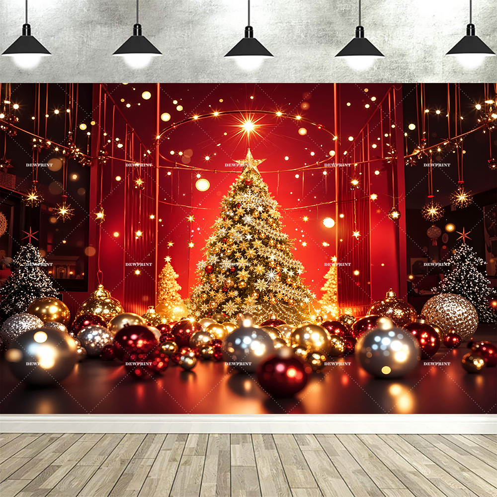 Natal pano de fundo vermelho para fotografia bola de natal presentes sino pinheiro verde neve rústica ano novo festa de família decoração fundo: Violeta / 150 * 125