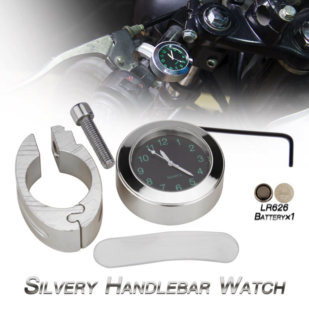 Motorfiets Stuur Lichtgevende Klok Waterdichte Aluminium Tijdschema Cyclus Scooter Gemodificeerde Horloge Moto Accessoires: Sliver