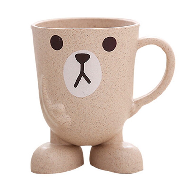 Wheat Straw Cartoon Animal Toothbrush Cup Bathroom Tumbler Mouthwash Travel Toothbrush Holder Cup Bathroom Accessories: Beige