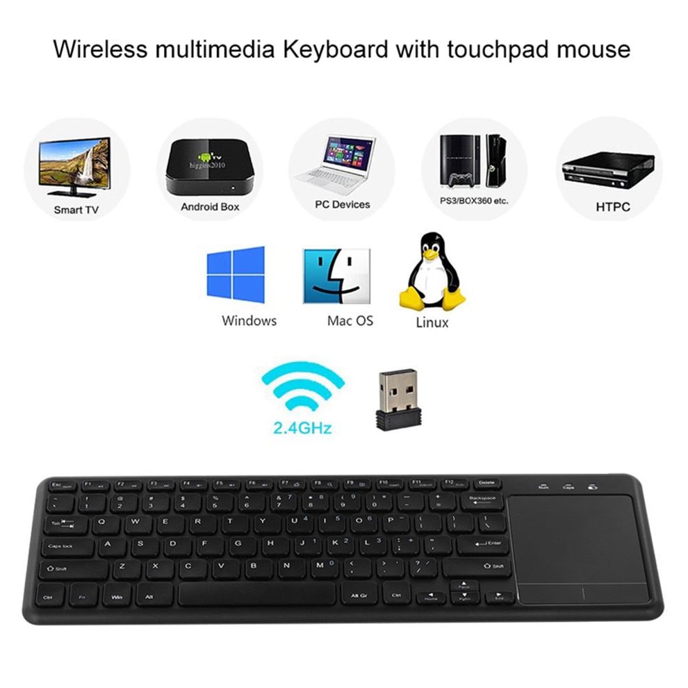 Jelly Comb-clavier sans fil 2.4 ghz, avec pavé tactile, Mini clavier sans fil, pour PC Notebook Smart TV, pour android et iOS