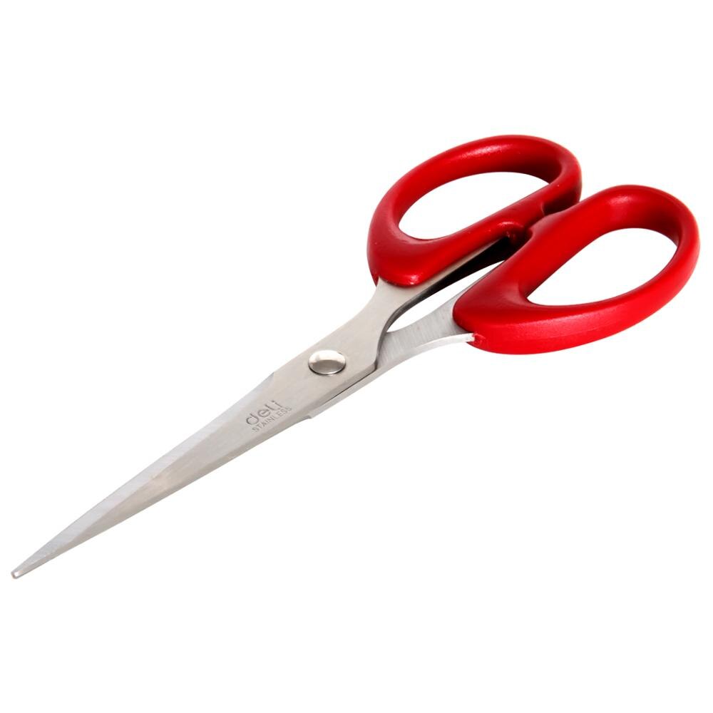 Deli Stainless Steel Scissors Office School Supply Stationery Home Paper Cutter Knife Business Tailor Scissor Cutting Tool: Red