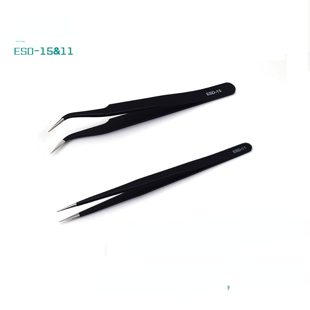 ESD Tweezers Tools Kit Precision Anti-Static Stainless Steel Tweezers Hand Repair Tool For Soldering Electronics Craft Lab Home: 2PC E15  E11
