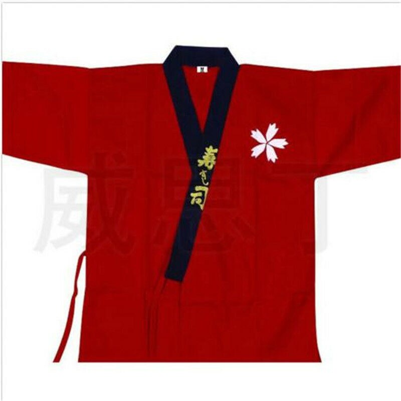Haori Kimono Sushi Cosplay Yukata Japanese Sushi Restaurant Chef Uniform Coat Blouse Costume: Red / M