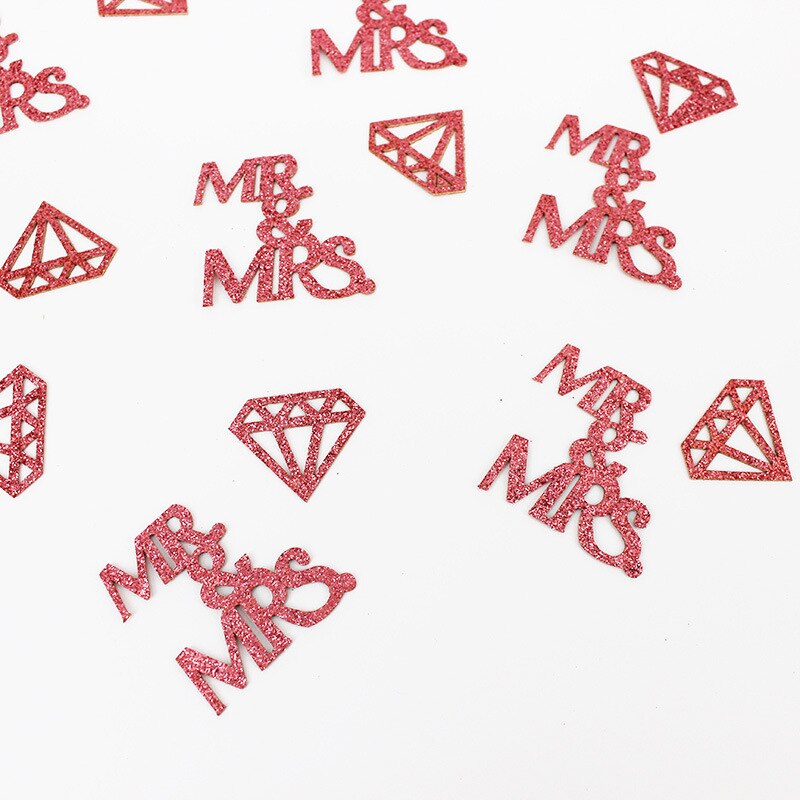 Mr & mrs sign confetti balloon wedding engagement sweetheart table top centerpiece bridal shower decoration place card: 100 stykker rose