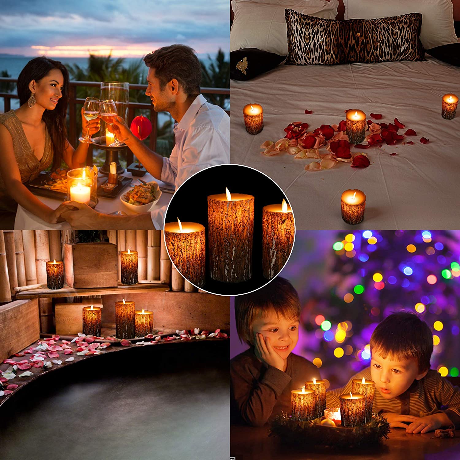 Flameless Candles Battery Operated Flickering Candles with Real Wax Pillar, Remote Control, 24-Hour Timer Function