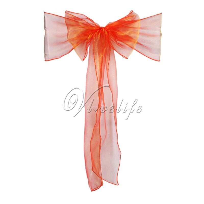 100pcs Chair Sashes Organza Chair Bows Wedding Party Supplies Christmas Valentines Decor Sheer Organza Fabric Chair Decoration: Coral Orange