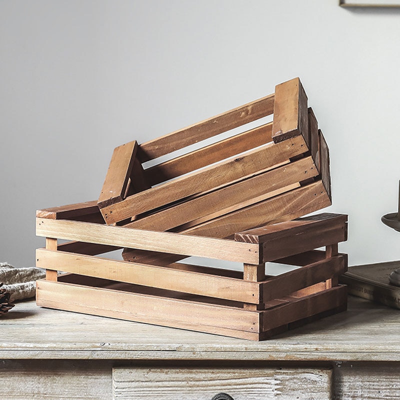 Nordic Rectangle Storage Box Wooden Crate Box Fruit Solid Wood Strip Handmade Crafts Home Decoration Organizer Sundry Craft