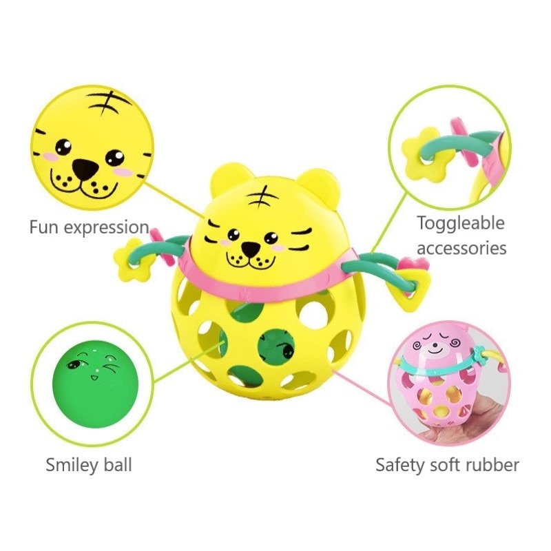 Baby Rattle Intelligence Hand Grab Ball Toy Animal Soft Gum Tooth Ring Baby 0-12 Months Sound Soft Infant Toddler Toys