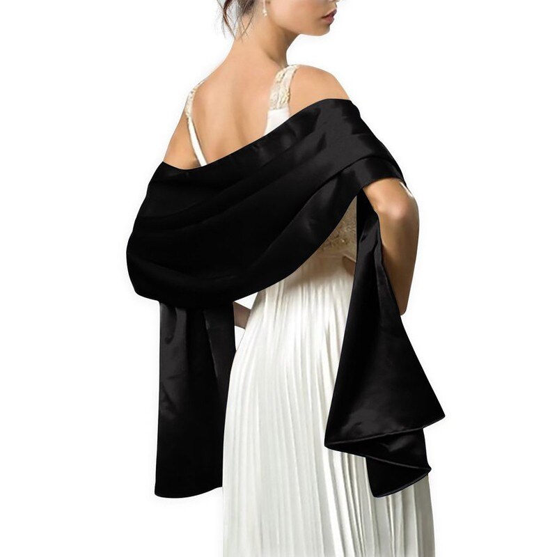 Sample Satijnen Bruids Wraps Vrouwen Sjaal 200*45 Cm Avondfeest Sjaal Bolero: Black