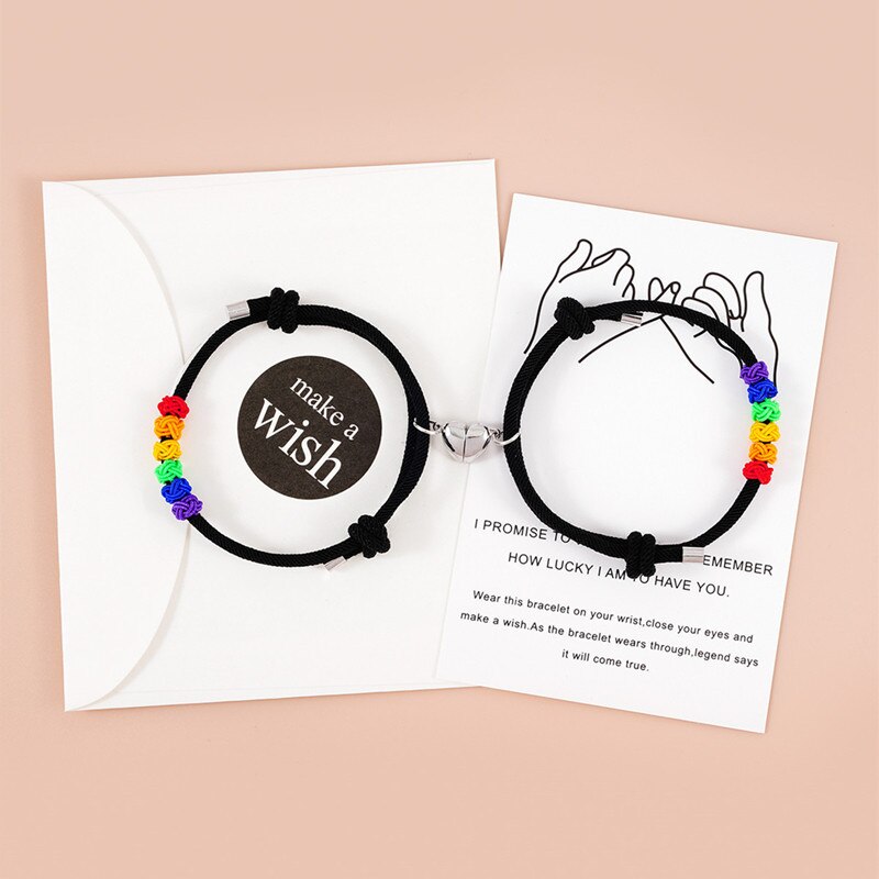 2 Teile/satz Herz Anhänger Magnetische Armbinde Für Frauen Männer Gepaart LGBT Regenbogen Knoten Seil Paar Armbinde Machen Wünschen Karte Schmuck: BR22Y0001-2