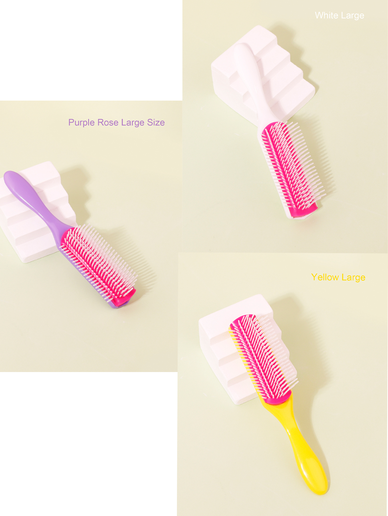 1 cepillo de pelo rizado para masaje de eliminación de arrugas de 9 filas, cepillo de pelo húmedo de plástico con peine desmontable de 9 filas