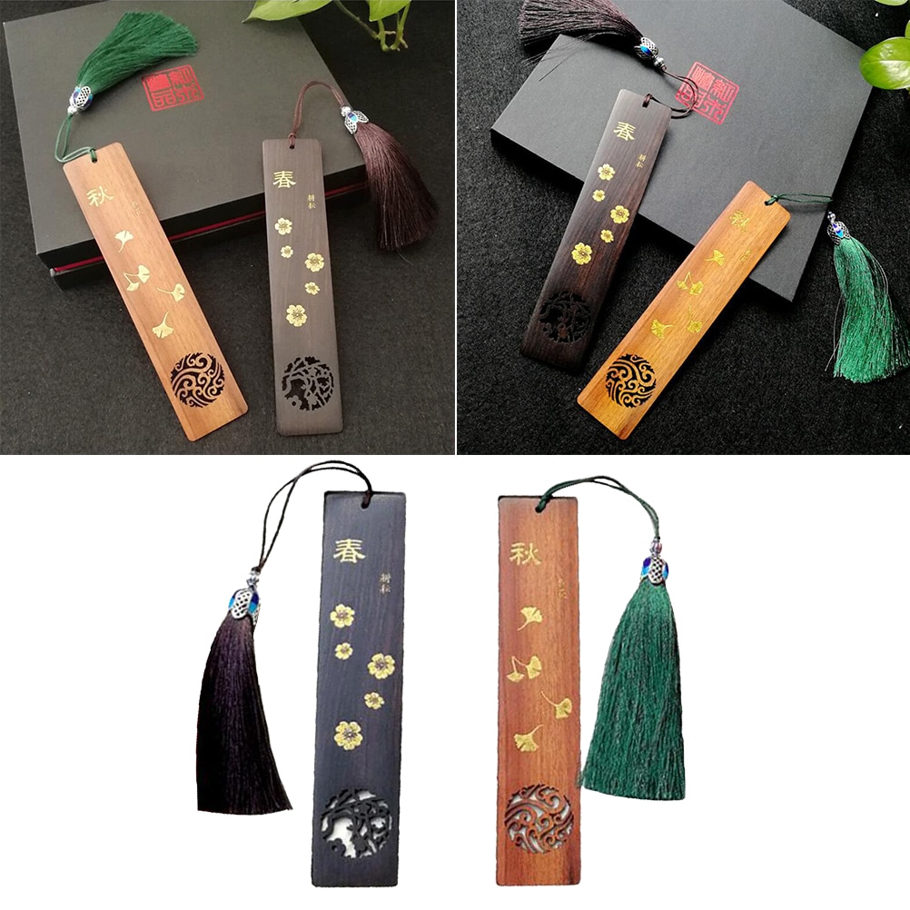 2 stuks Vintage Bookmark Redwood Bladwijzers Vintage Chinese Traditionele Stijl Kwastje Vormige Bladwijzers voor Briefpapier