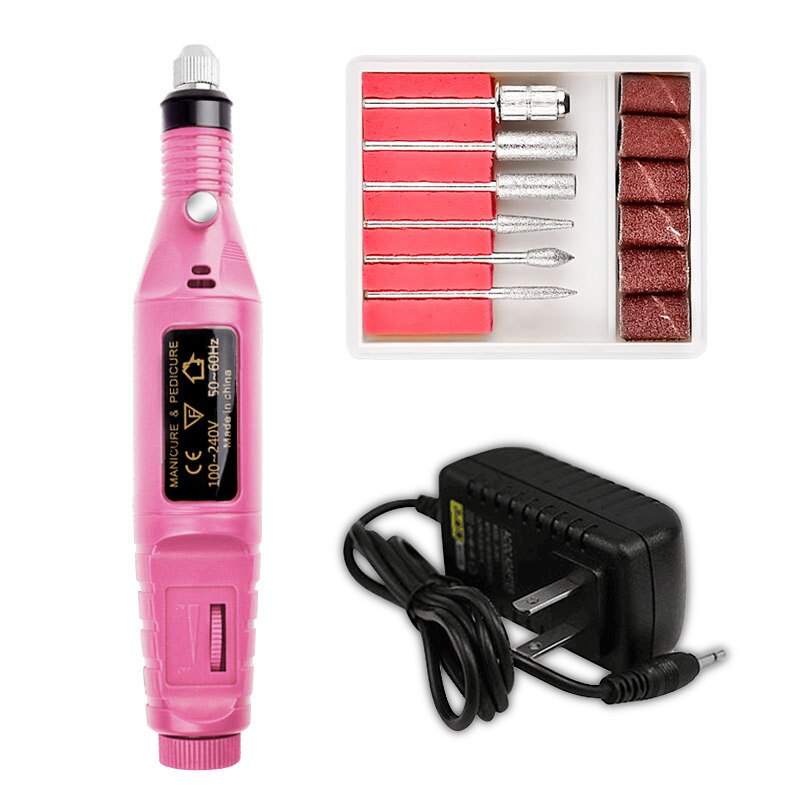 1pcs Electric Nail Drill Machine USB Charging Manicure Machine Nail Art Pen Pedicure Nail File Pedicure Drill Set: US PLUG pink