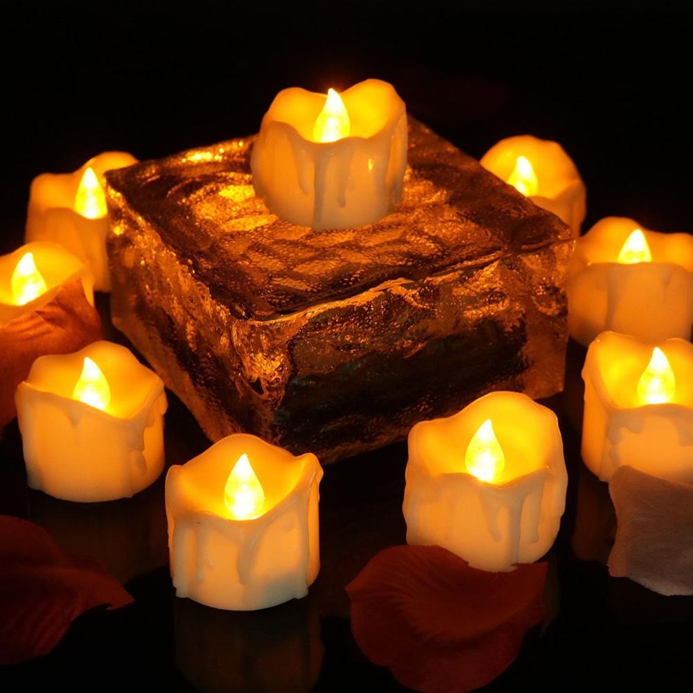6/12/24pcs Amber Yellow Flickering Timing Flameless LED Tea Light Candles with Timer for Decorations (6 Hrs on 18 Hrs Off)