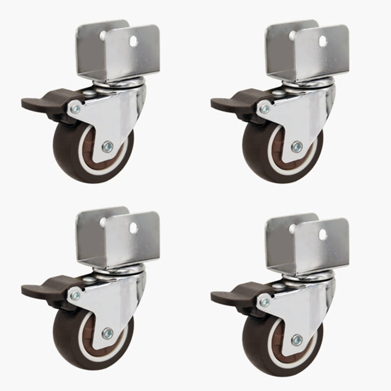 Furniture Crib Casters 1/1.5/2 Inches Soft Rubber Silent Wheels U-shaped Castor With Brake For Cabinet Clamp Replacement Rollers